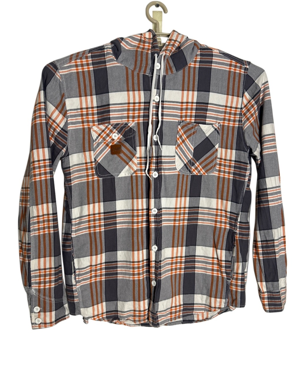 JnCo plaid button up hooded shirt size L